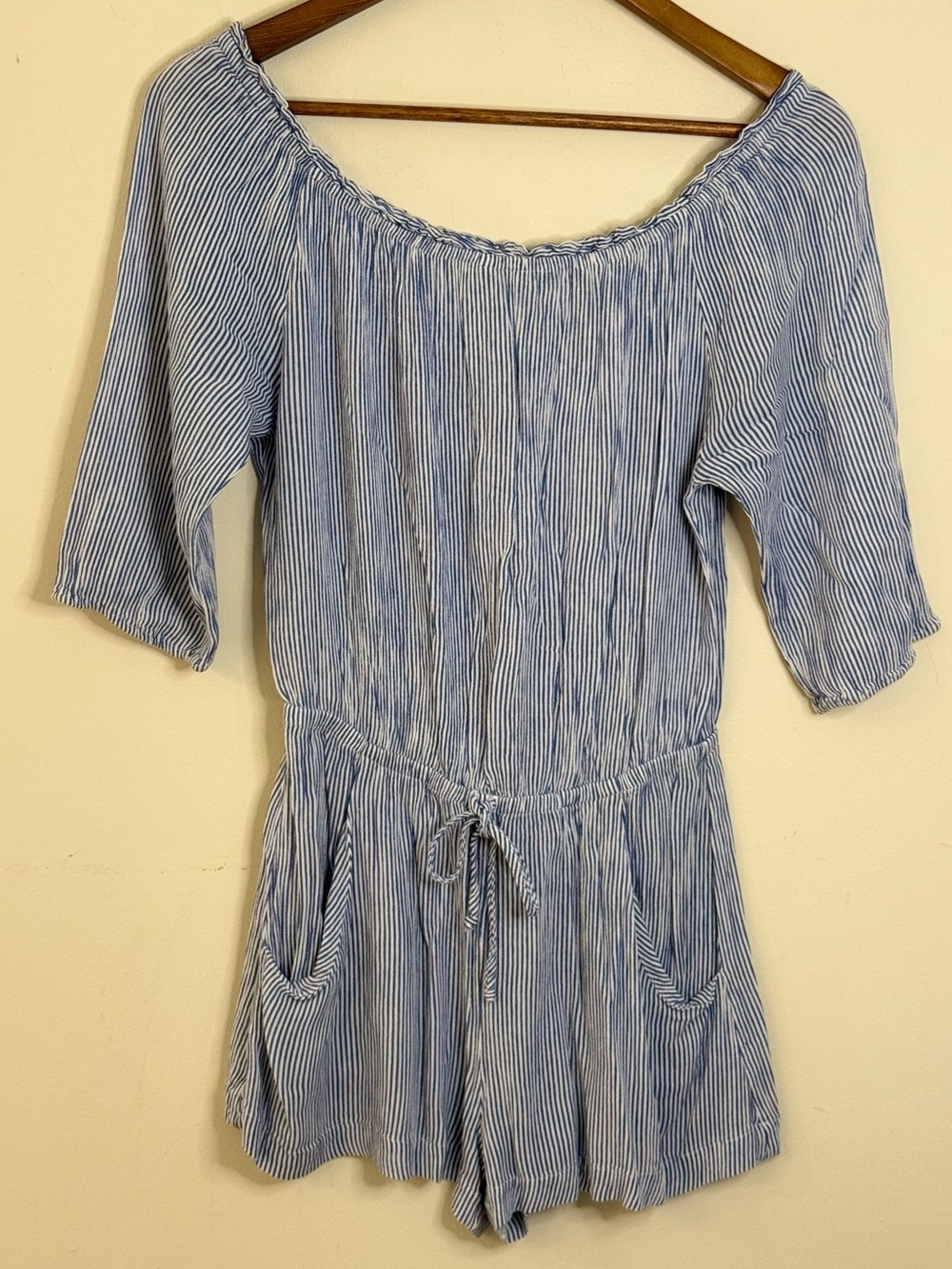 Veronica M. romper blue white stripes pockets SZ XS